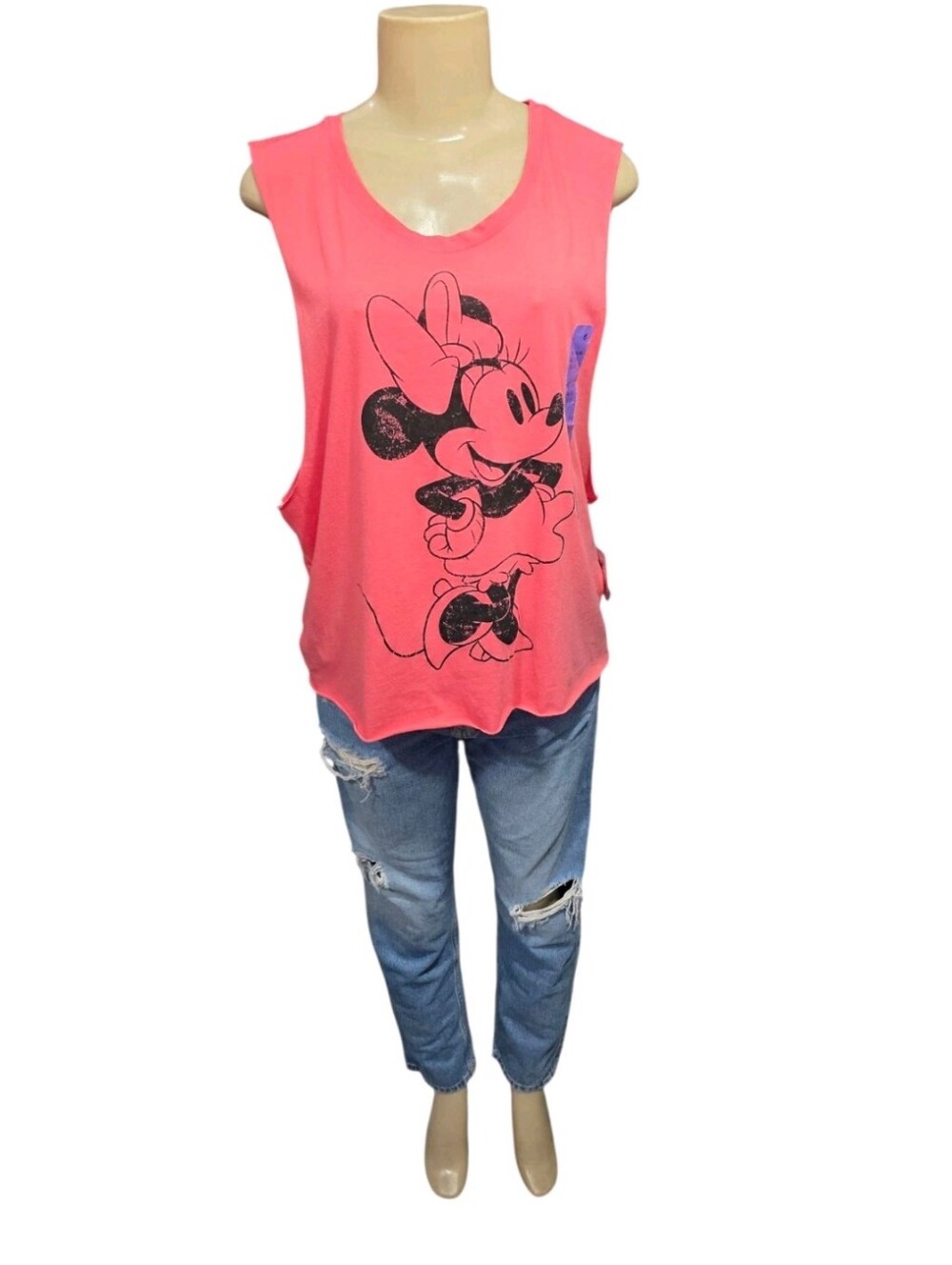 NWT Disney Minnie Mouse Pink Distressed Muscle Tank 14